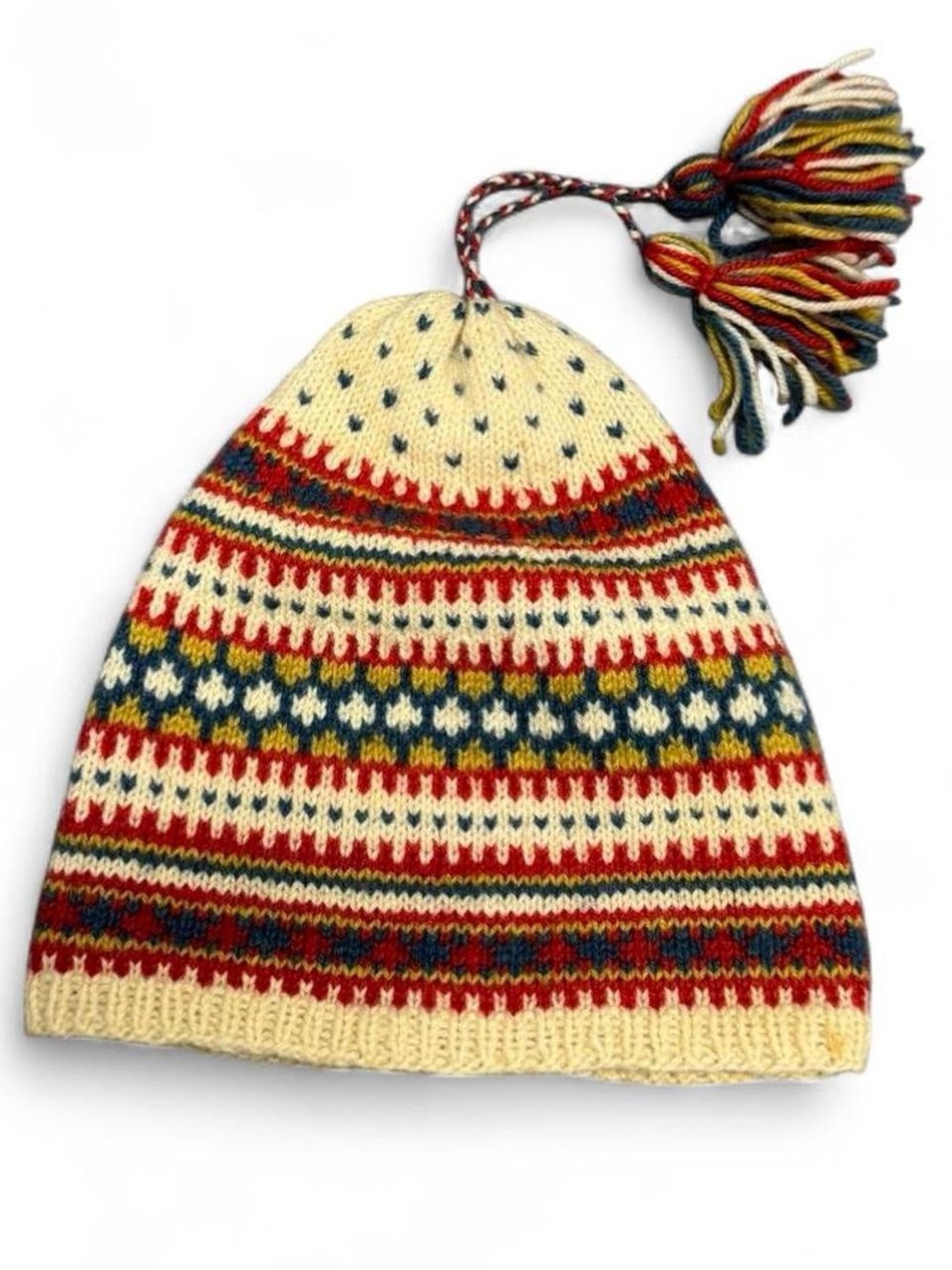 Multicolor Fair Isle Knit Pom Beanie in Cream - Men Accessories Hats